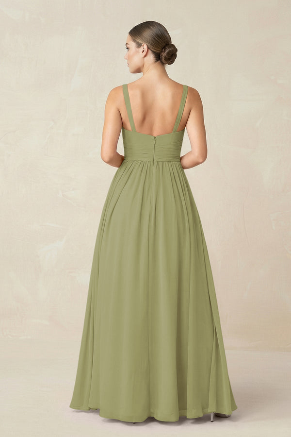 Sweetheart A - Line Chiffon Bridesmaid Dress with Slit in Moss Green - SHE IS ME Bridesmaid Dresses