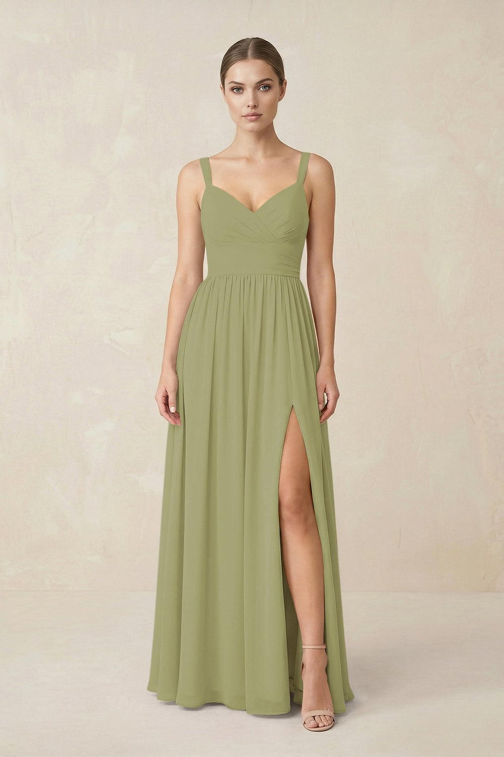 Sweetheart A - Line Chiffon Bridesmaid Dress with Slit in Moss Green - KISS BRIDAL Bridesmaid Dresses