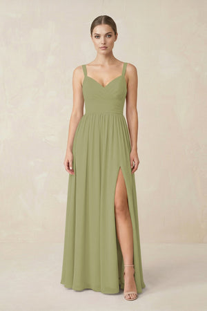 Sweetheart A - Line Chiffon Bridesmaid Dress with Slit in Moss Green - SHE IS ME Bridesmaid Dresses