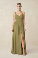 Sweetheart A-Line Chiffon Bridesmaid Dress with Slit in Moss Green | KISSBRIDAL
