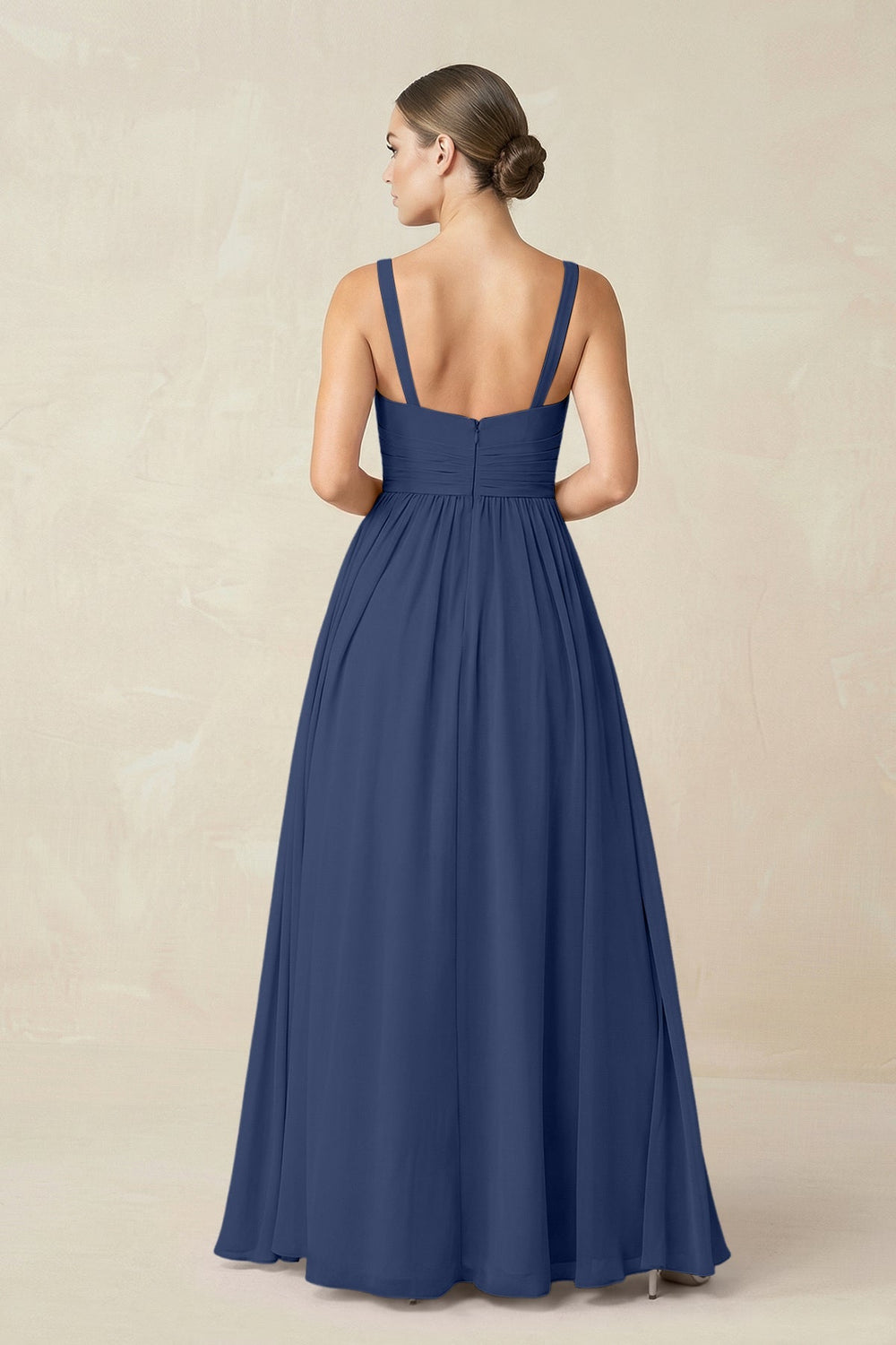Sweetheart A - Line Chiffon Bridesmaid Dress with Slit in Navy - KISS BRIDAL Bridesmaid Dresses