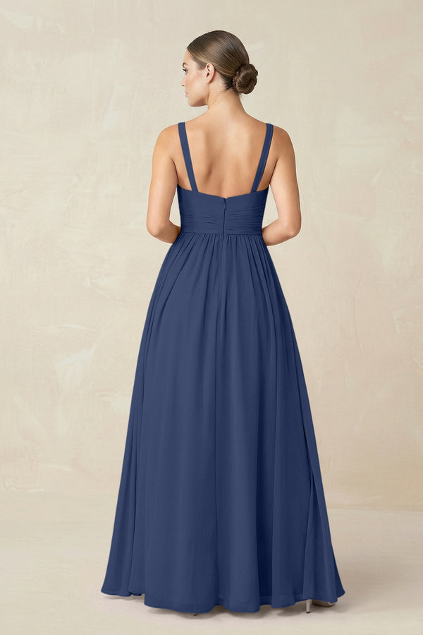 Sweetheart A - Line Chiffon Bridesmaid Dress with Slit in Navy - SHE IS ME Bridesmaid Dresses