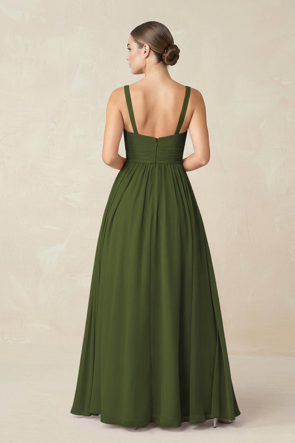 Sweetheart A - Line Chiffon Bridesmaid Dress with Slit in Olive - SHE IS ME Bridesmaid Dresses