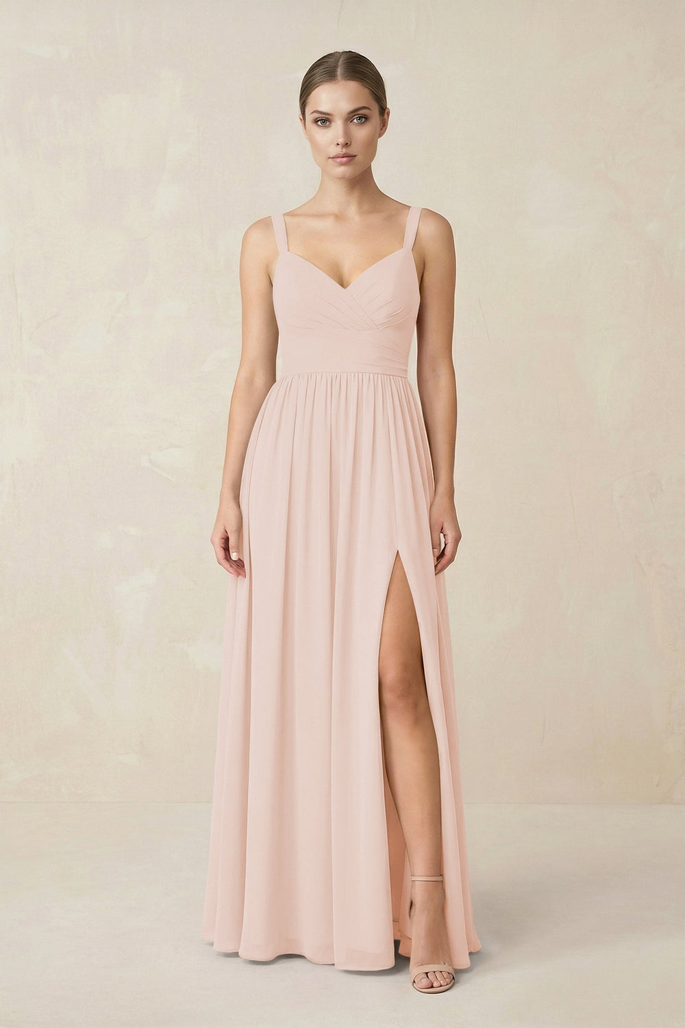 Sweetheart A - Line Chiffon Bridesmaid Dress with Slit in Pale Blush - KISS BRIDAL Bridesmaid Dresses