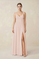 Sweetheart A - Line Chiffon Bridesmaid Dress with Slit in Pale Blush - SHE IS ME Bridesmaid Dresses