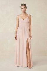 Sweetheart A - Line Chiffon Bridesmaid Dress with Slit in Pale Blush - KISS BRIDAL Bridesmaid Dresses