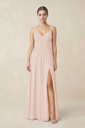Sweetheart A - Line Chiffon Bridesmaid Dress with Slit in Pale Blush - SHE IS ME Bridesmaid Dresses