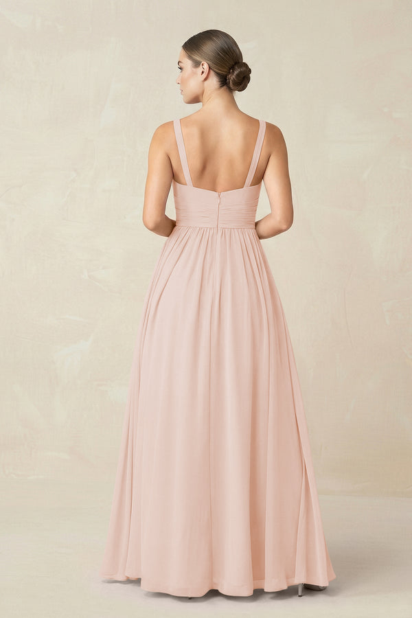Sweetheart A - Line Chiffon Bridesmaid Dress with Slit in Pale Blush - SHE IS ME Bridesmaid Dresses