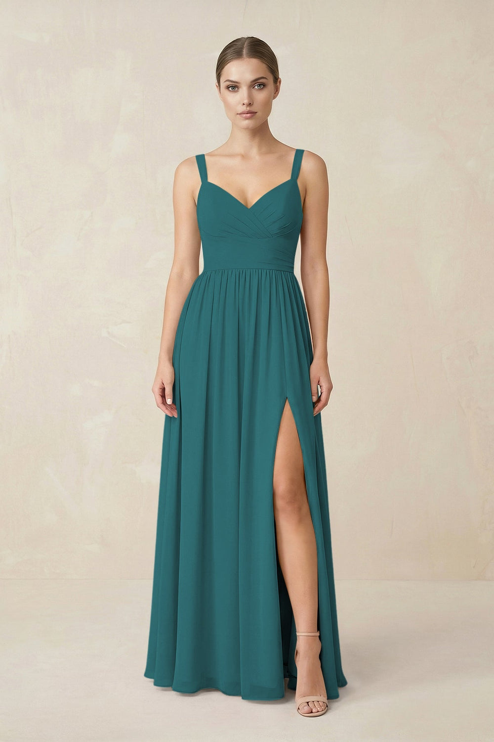 Sweetheart A - Line Chiffon Bridesmaid Dress with Slit in Pine - KISS BRIDAL Bridesmaid Dresses