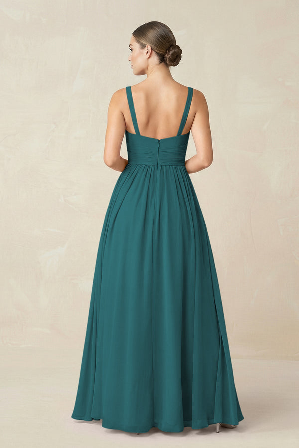 Sweetheart A - Line Chiffon Bridesmaid Dress with Slit in Pine - SHE IS ME Bridesmaid Dresses