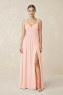 Sweetheart A - Line Chiffon Bridesmaid Dress with Slit in Rose Petal - SHE IS ME Bridesmaid Dresses