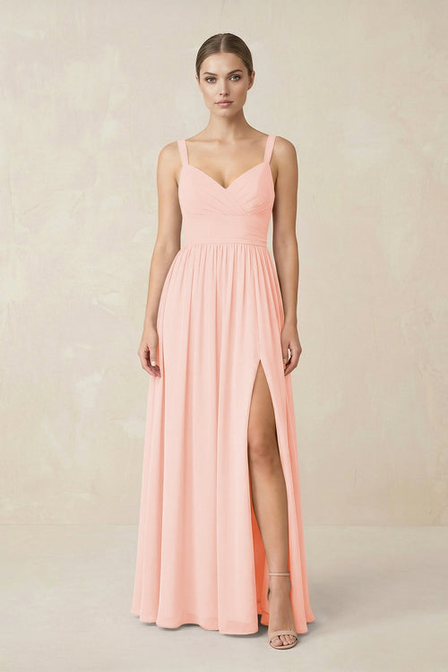 Sweetheart A - Line Chiffon Bridesmaid Dress with Slit in Rose Petal - SHE IS ME Bridesmaid Dresses