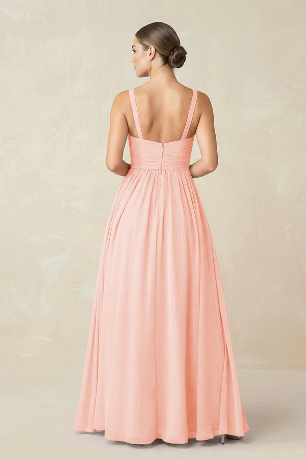 Sweetheart A - Line Chiffon Bridesmaid Dress with Slit in Rose Petal - SHE IS ME Bridesmaid Dresses