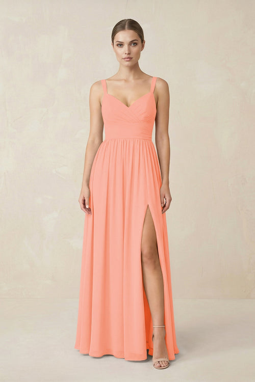 Sweetheart A - Line Chiffon Bridesmaid Dress with Slit in Rosette - SHE IS ME Bridesmaid Dresses