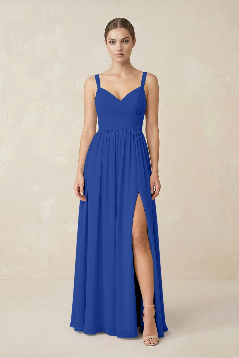 Sweetheart A - Line Chiffon Bridesmaid Dress with Slit in Royal Blue - KISS BRIDAL Bridesmaid Dresses