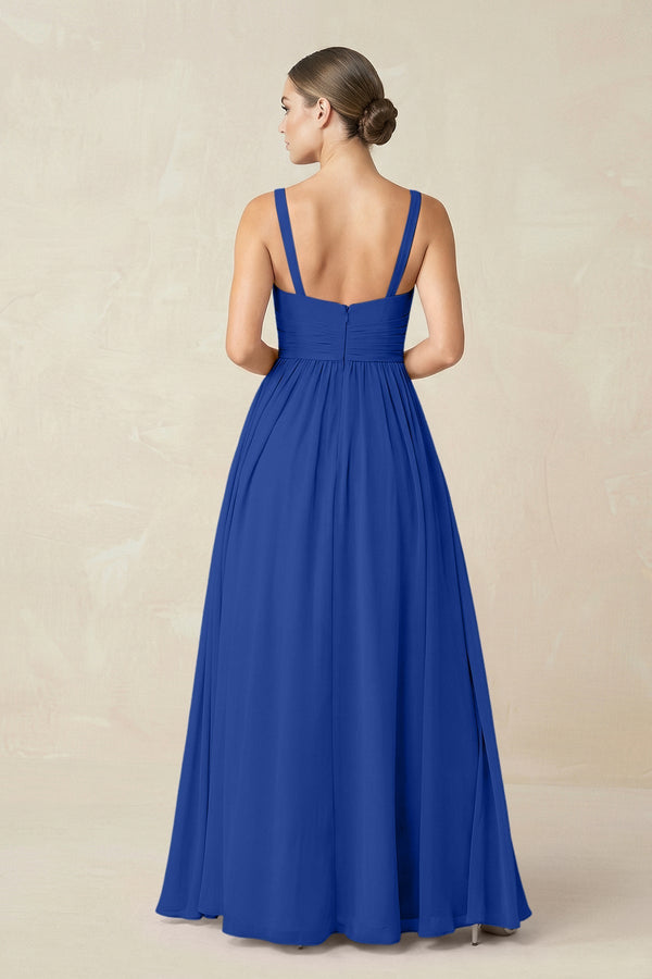 Sweetheart A - Line Chiffon Bridesmaid Dress with Slit in Royal Blue - SHE IS ME Bridesmaid Dresses