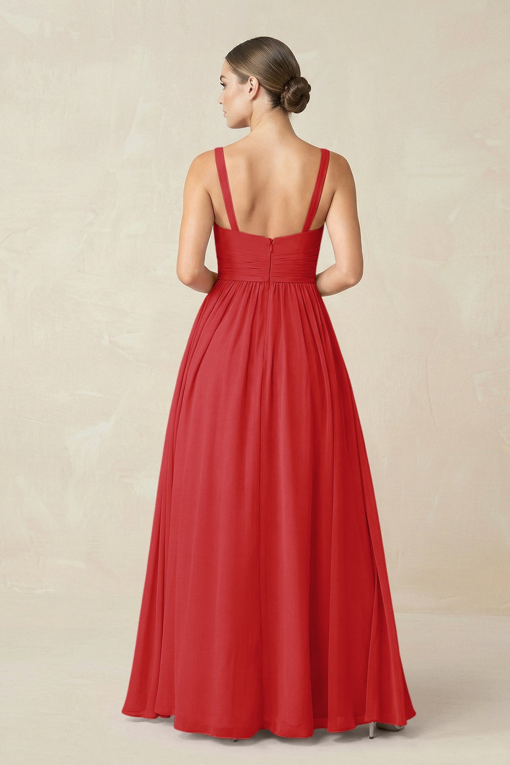 Sweetheart A - Line Chiffon Bridesmaid Dress with Slit in Ruby Red - KISS BRIDAL Bridesmaid Dresses