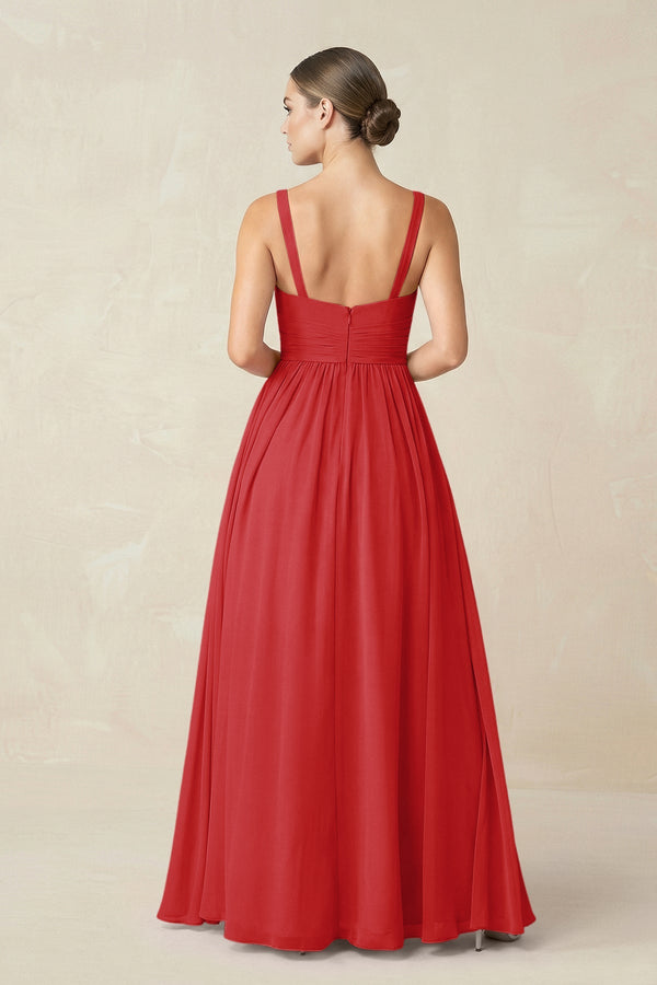 Sweetheart A - Line Chiffon Bridesmaid Dress with Slit in Ruby Red - SHE IS ME Bridesmaid Dresses