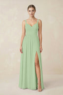 Sweetheart A - Line Chiffon Bridesmaid Dress with Slit in Sage - SHE IS ME Bridesmaid Dresses