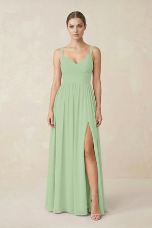 Sweetheart A - Line Chiffon Bridesmaid Dress with Slit in Sage - SHE IS ME Bridesmaid Dresses