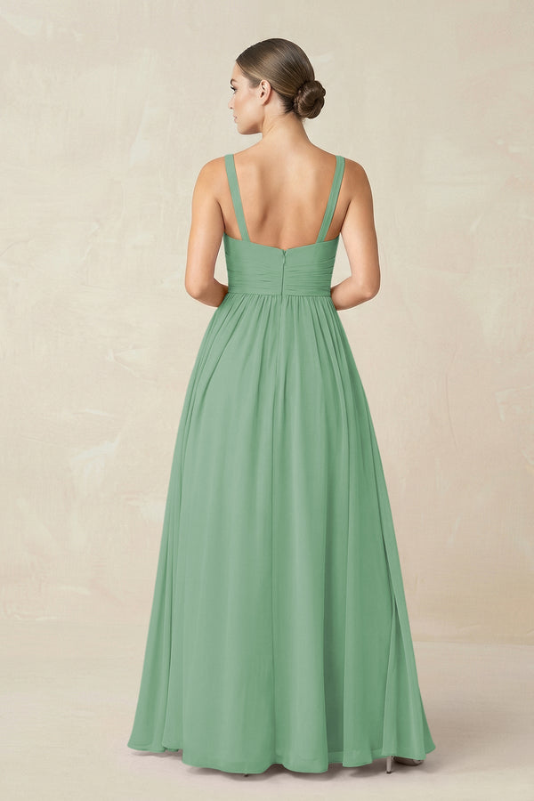 Sweetheart A - Line Chiffon Bridesmaid Dress with Slit in Sea Glass - SHE IS ME Bridesmaid Dresses