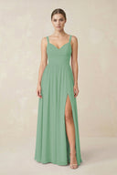 Sweetheart A - Line Chiffon Bridesmaid Dress with Slit in Sea Glass - SHE IS ME Bridesmaid Dresses