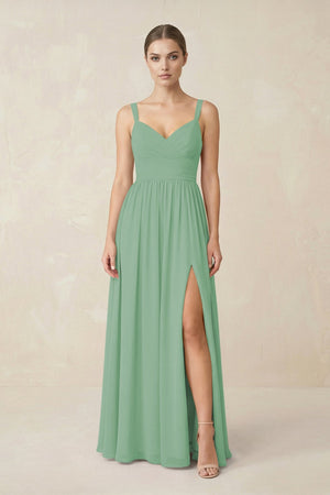 Sweetheart A - Line Chiffon Bridesmaid Dress with Slit in Sea Glass - SHE IS ME Bridesmaid Dresses