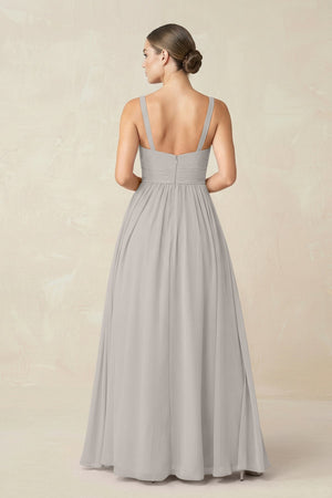 Sweetheart A - Line Chiffon Bridesmaid Dress with Slit in Silver - SHE IS ME Bridesmaid Dresses