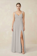 Sweetheart A - Line Chiffon Bridesmaid Dress with Slit in Silver - SHE IS ME Bridesmaid Dresses