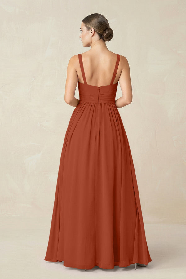 Sweetheart A - Line Chiffon Bridesmaid Dress with Slit in Spice - SHE IS ME Bridesmaid Dresses