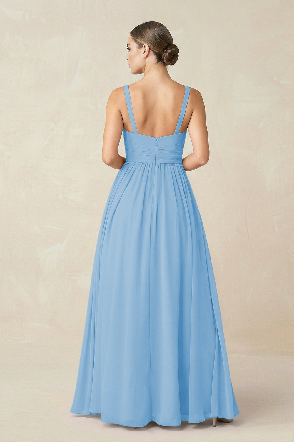 Sweetheart A - Line Chiffon Bridesmaid Dress with Slit in Steel Blue - KISS BRIDAL Bridesmaid Dresses