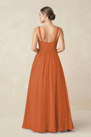 Sweetheart A - Line Chiffon Bridesmaid Dress with Slit in Terracotta - SHE IS ME Bridesmaid Dresses