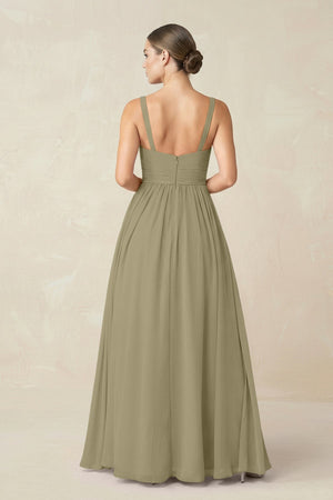 Sweetheart A - Line Chiffon Bridesmaid Dress with Slit in Thyme - SHE IS ME Bridesmaid Dresses