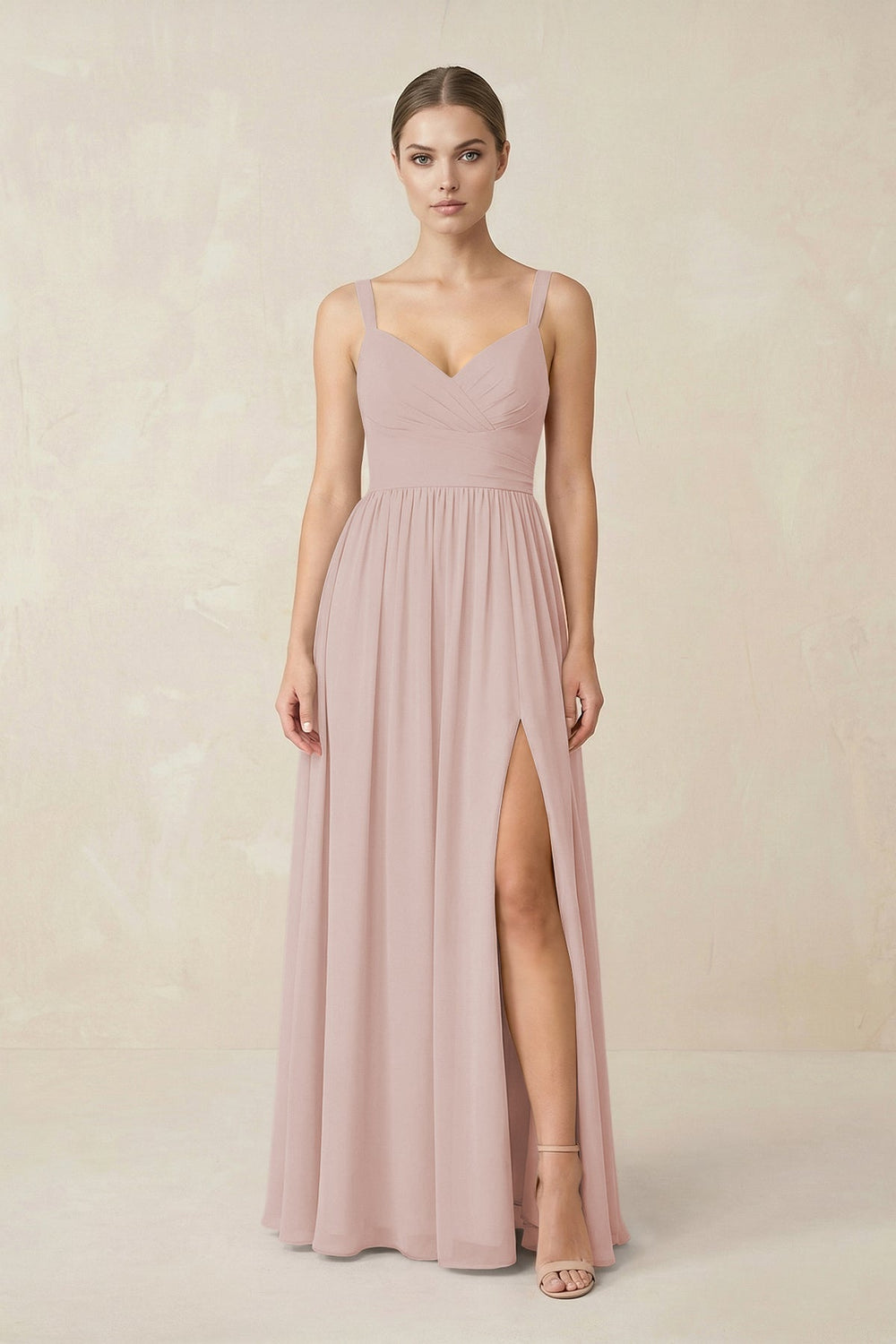 Sweetheart A - Line Chiffon Bridesmaid Dress with Slit in Toffee - KISS BRIDAL Bridesmaid Dresses