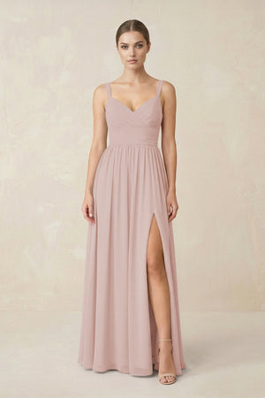 Sweetheart A - Line Chiffon Bridesmaid Dress with Slit in Toffee - SHE IS ME Bridesmaid Dresses