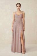 Sweetheart A-Line Chiffon Bridesmaid Dress with Slit in Toffee | KISSBRIDAL