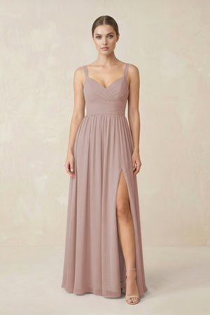 Sweetheart A-Line Chiffon Bridesmaid Dress with Slit in Toffee | KISSBRIDAL