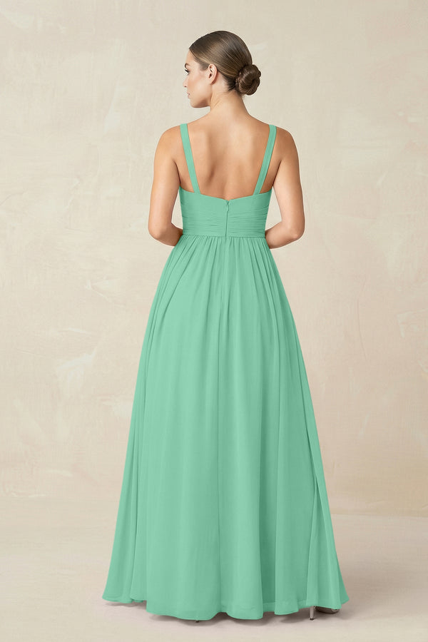 Sweetheart A - Line Chiffon Bridesmaid Dress with Slit in Turquoise - SHE IS ME Bridesmaid Dresses