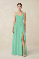 Sweetheart A - Line Chiffon Bridesmaid Dress with Slit in Turquoise - SHE IS ME Bridesmaid Dresses
