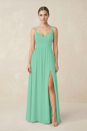 Sweetheart A - Line Chiffon Bridesmaid Dress with Slit in Turquoise - SHE IS ME Bridesmaid Dresses