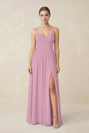 Sweetheart A - Line Chiffon Bridesmaid Dress with Slit in Vintage Mauve - SHE IS ME Bridesmaid Dresses