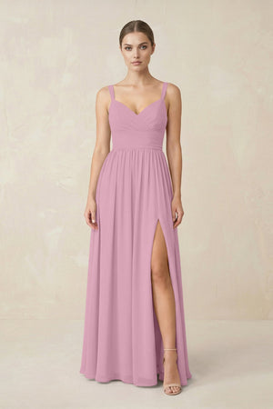 Sweetheart A - Line Chiffon Bridesmaid Dress with Slit in Vintage Mauve - SHE IS ME Bridesmaid Dresses