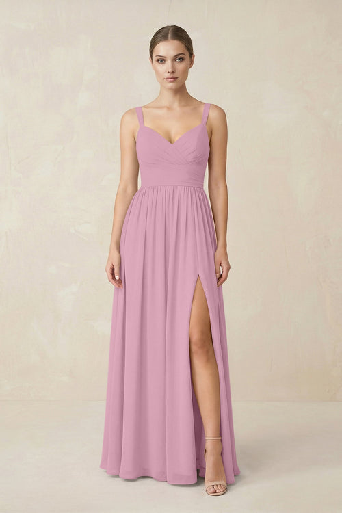 Sweetheart A - Line Chiffon Bridesmaid Dress with Slit in Vintage Mauve - SHE IS ME Bridesmaid Dresses