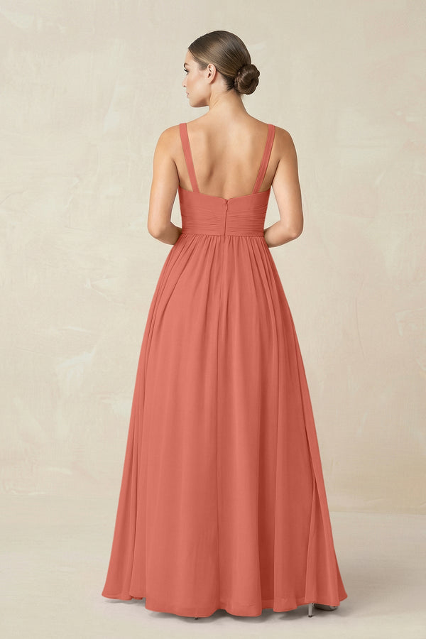 Sweetheart A - Line Chiffon Bridesmaid Dress with Slit in Wild Rose - SHE IS ME Bridesmaid Dresses