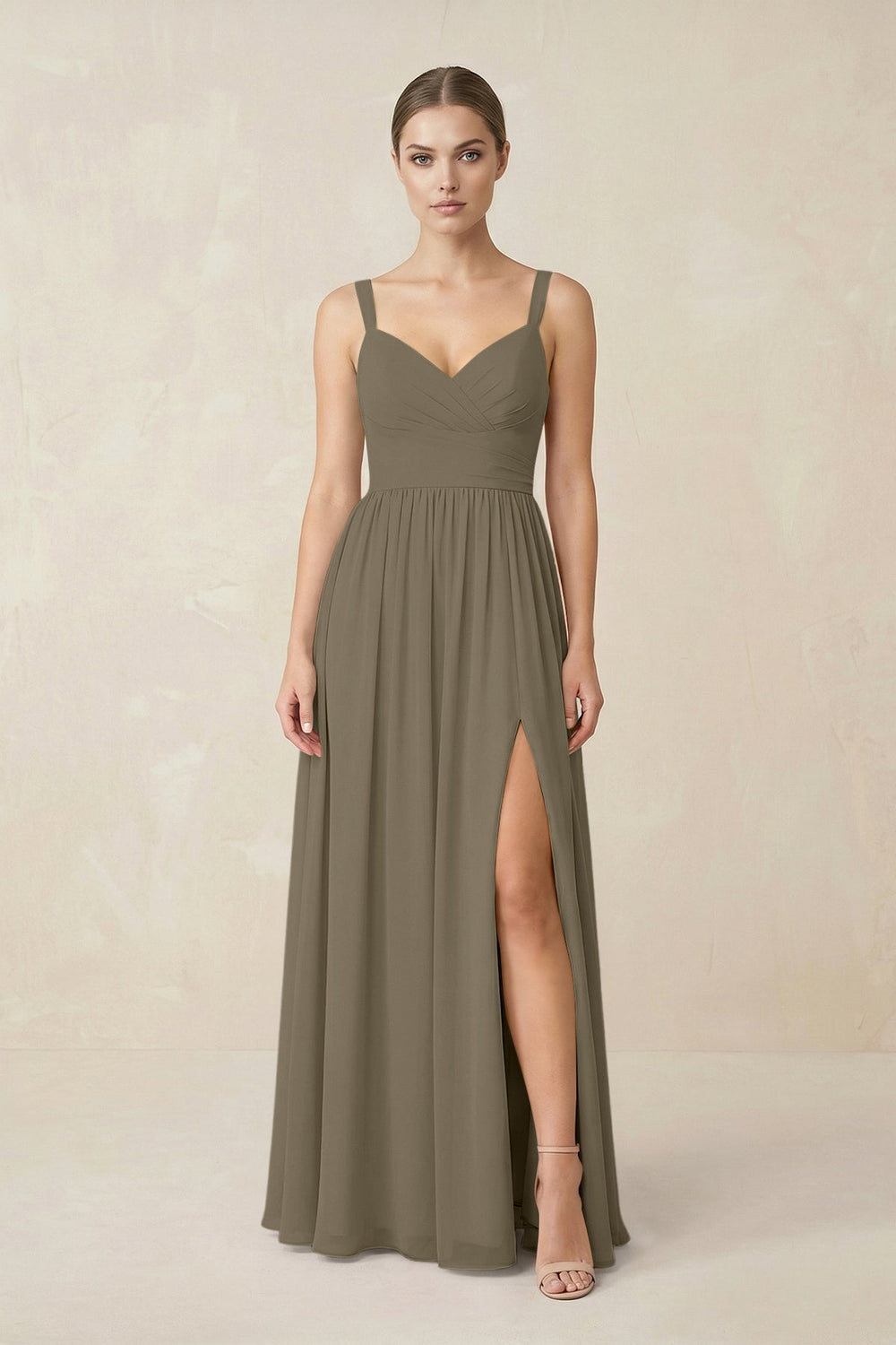 Sweetheart A - Line Chiffon Bridesmaid Dress with Slit in Willow Green - KISS BRIDAL Bridesmaid Dresses