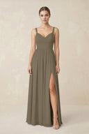 Sweetheart A - Line Chiffon Bridesmaid Dress with Slit in Willow Green - SHE IS ME Bridesmaid Dresses