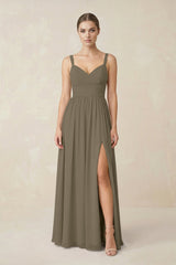 Sweetheart A - Line Chiffon Bridesmaid Dress with Slit in Willow Green - KISS BRIDAL Bridesmaid Dresses