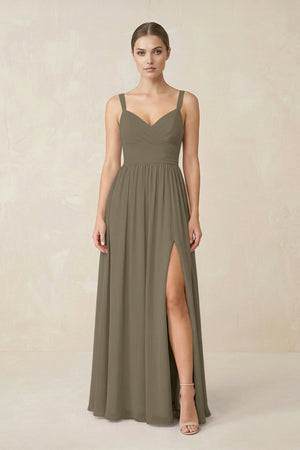 Sweetheart A - Line Chiffon Bridesmaid Dress with Slit in Willow Green - SHE IS ME Bridesmaid Dresses
