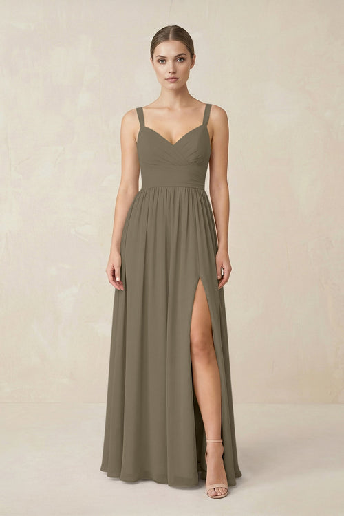 Sweetheart A - Line Chiffon Bridesmaid Dress with Slit in Willow Green - SHE IS ME Bridesmaid Dresses