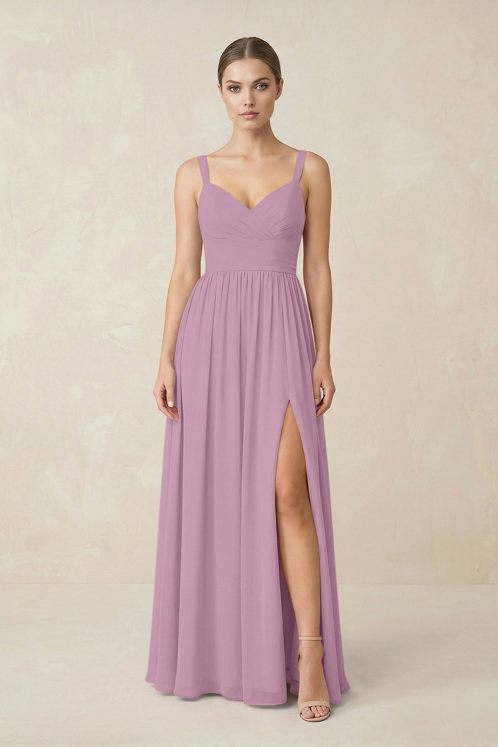 Sweetheart A - Line Chiffon Bridesmaid Dress with Slit in Wisteria - KISS BRIDAL Bridesmaid Dresses